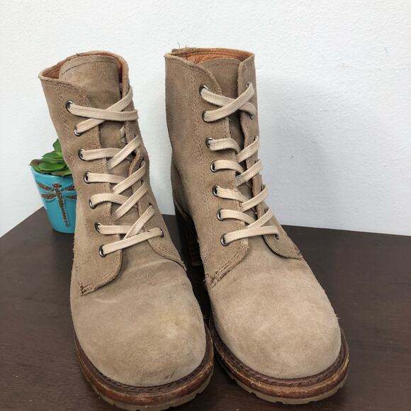 Frye Sabrina 6G Suede Leather Lace Up Bootie In Beige Women's Size 6M - Picture 4 of 13